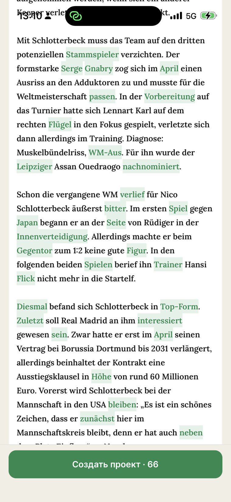 Der gesamte erkannte Text – gefundene Wörter sind hervorgehoben